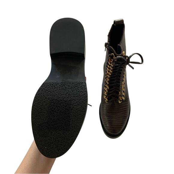 Jeffrey Campbell Damon Snakeskin Embossed Gold Chain Combat Boots Size 6 - Picture 7 of 9